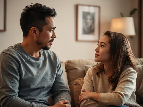 Parent and teenager having a deep conversation